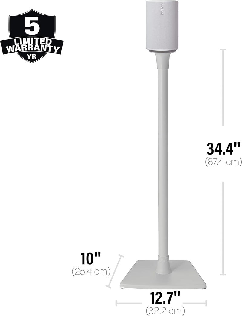 Sanus Speaker Stand for Sonos Era 100™ - Fixed Speaker Stand w/Easy 3 Step Install -Includes All Hardware, Carpet Spikes & Rubber Feet - White - Image 1
